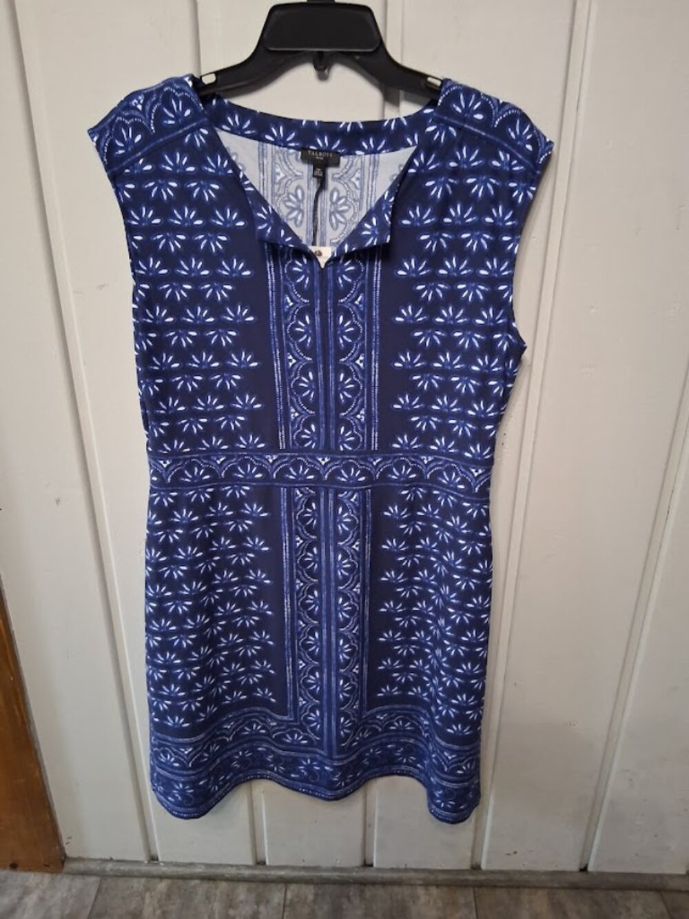 Talbots Blue Split Neckline Sleeveless Jersey Knit Dress NWT Sz 14P